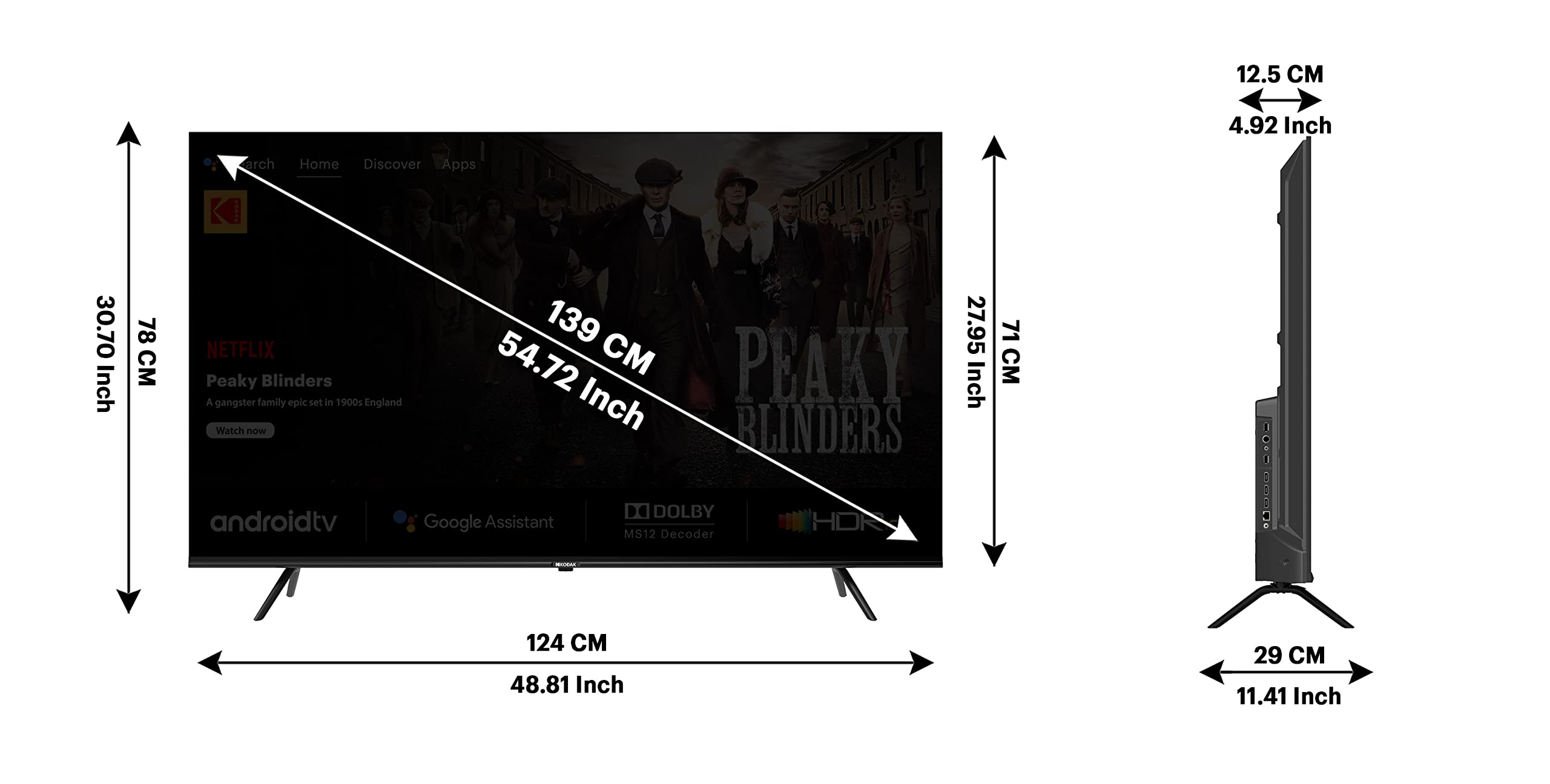 55 inch tv dimensions